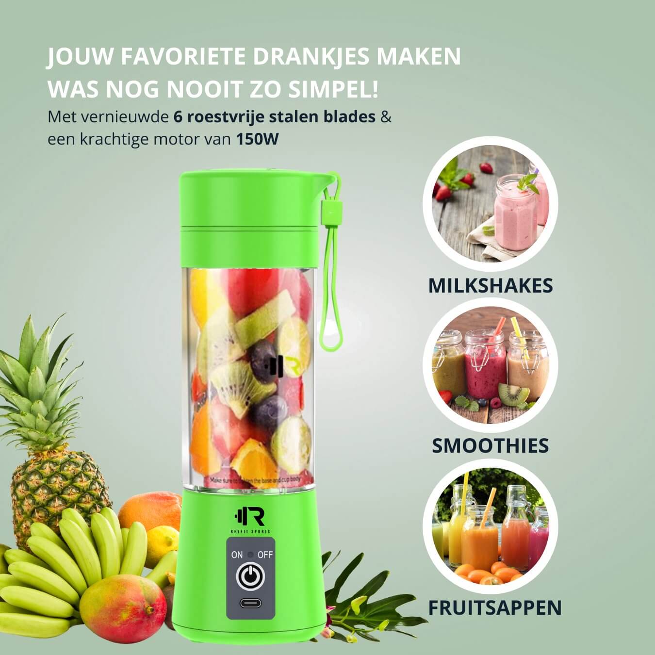Portable Blender 380 ml - ReyFit Sports