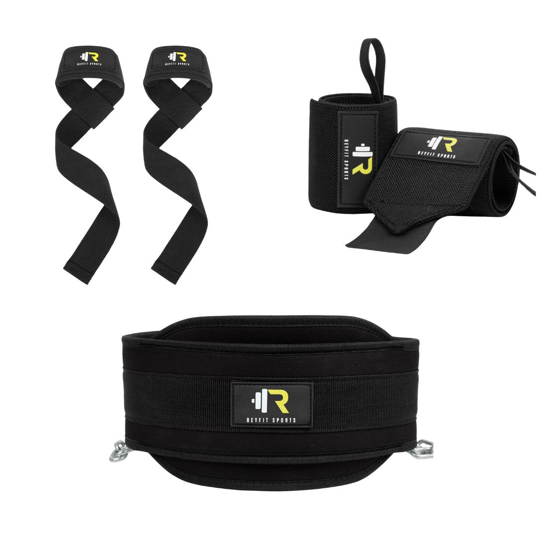 ReyFit Powerpack Lifting Bundle - Lifting Straps + Wrist Wraps + Dip Belt - Zwart - ReyFit Sports